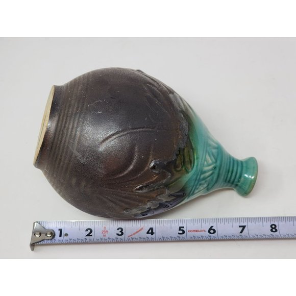 Vintage Drip Glaze Vase Matte Chocolate And Turquoise - Picture 10 of 10